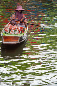 High angle view of floating on water