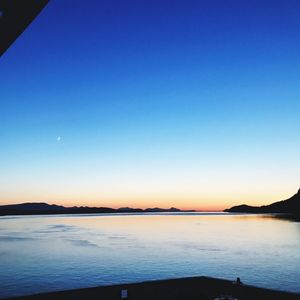 Scenic view of sea against clear sky during sunset