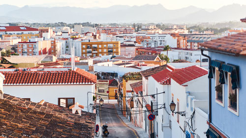 High angle view of buildings in city