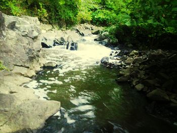 Scenic view of river flowing through rocks