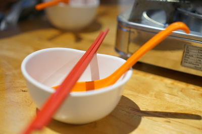 High angle view of drink on table