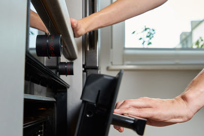 Female open electric oven door