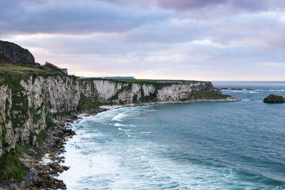 Scenic view of sea and cliff