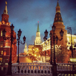 Low angle view of church at night