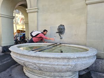 Low angle view of drinking water fountain in switzerland