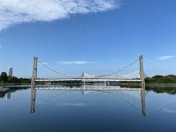 Bridge over river against blue sky