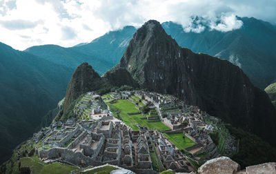 Low angle view of machu picchu against sky