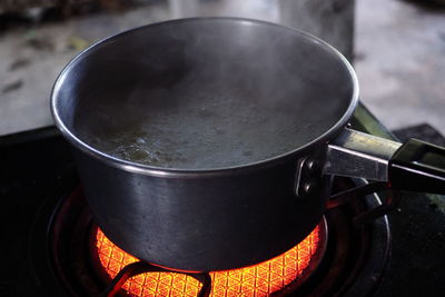 Close-up of cooking pan in kitchen