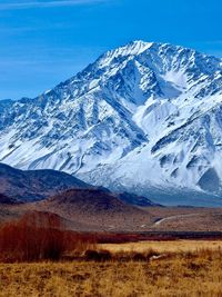 Scenic view of snowcapped mountains against sky