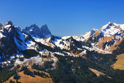 Scenic view of mountains against clear sky