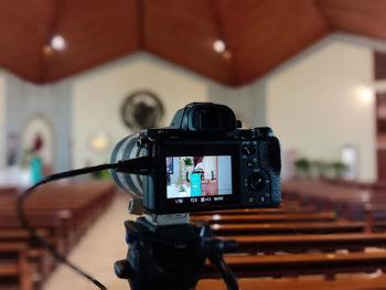 Close-up of camera at church