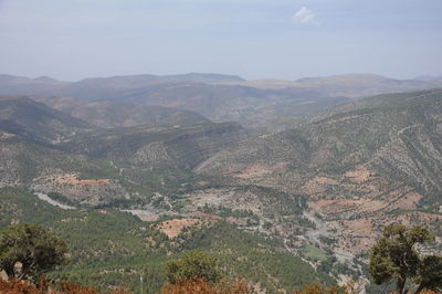 Aerial view of landscape and mountains against sky