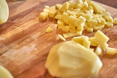 High angle view of chopped vegetables on cutting board