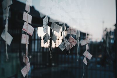 Close-up of love hanging on paper