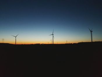 Silhouette of wind turbines at sunset