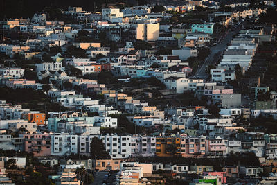 High angle view of buildings in city