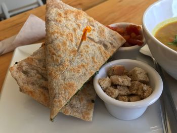 Close-up of food in plate on table