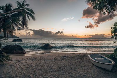 Scenic view of sea against sky at sunset