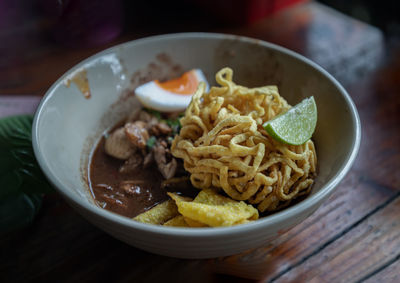 Close-up of food in bowl on table