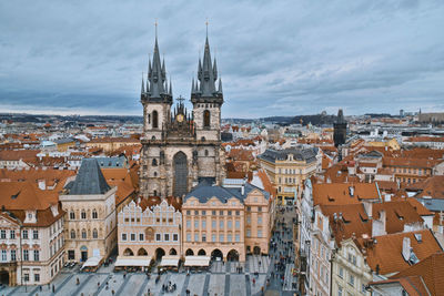 High angle view of buildings in town