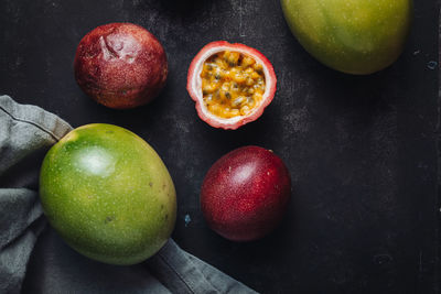 High angle view of apples on table