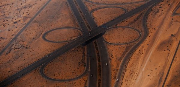 Aerial view of roads at desert