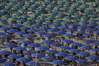 High angle view of umbrellas on land