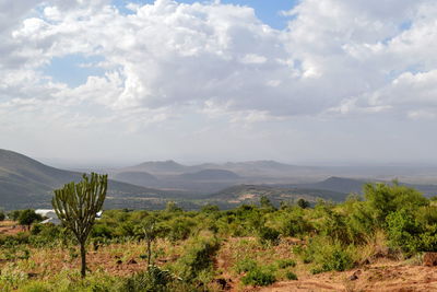 Scenic view of mountains against sky, meru county, kenya 