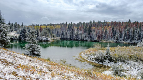 Scenic view of frozen lake against sky during winter