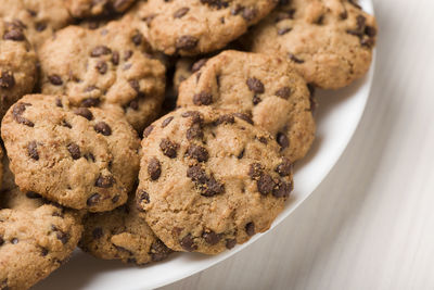 High angle view of cookies in plate