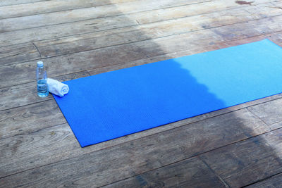 High angle view of blue water on table