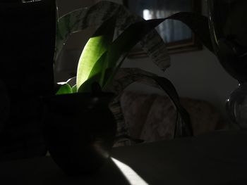 Close-up of illuminated electric lamp on bed