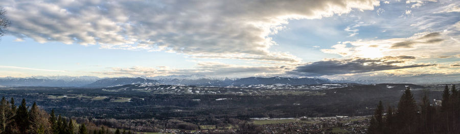 Panoramic shot of trees on landscape against sky