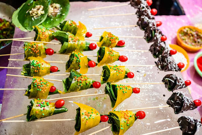 High angle view of fruits on table