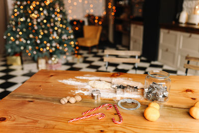 The interior of a christmas decorated kitchen in the loft style in a cozy house