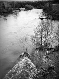 High angle view of river flowing in forest