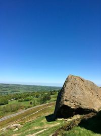 Scenic view of landscape against clear blue sky