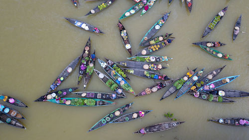 Aerial view of lok baintan floating market in south kalimantan