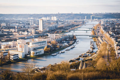 Panoramic aerial view of rouen. photography taken in winter, normandy, france