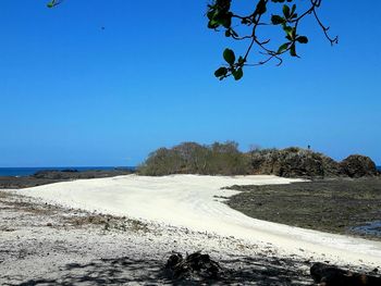 Scenic view of sea against clear blue sky