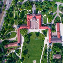High angle view of cross in garden
