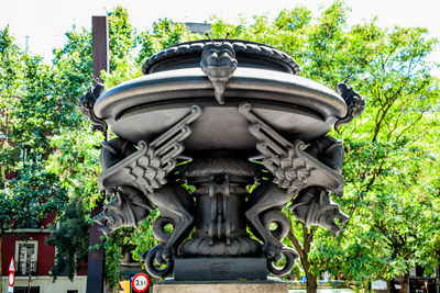 Low angle view of statue against building