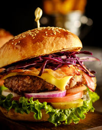 Close-up of burger in plate