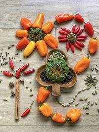 High angle view of chopped fruits on table