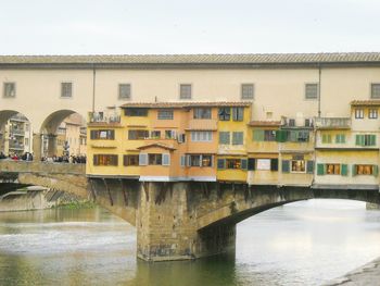 Bridge over river with buildings in background