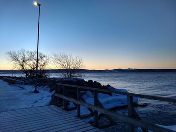 Scenic view of sea against clear sky during winter