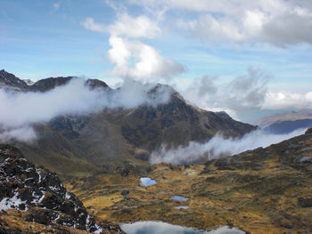 Scenic view of snowcapped mountains against sky