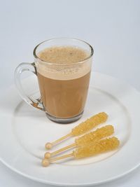 High angle view of coffee on table