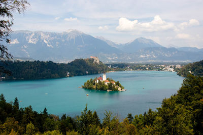 Scenic view of bay against sky