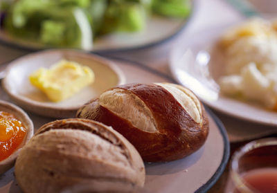 High angle view of bread in plate on table